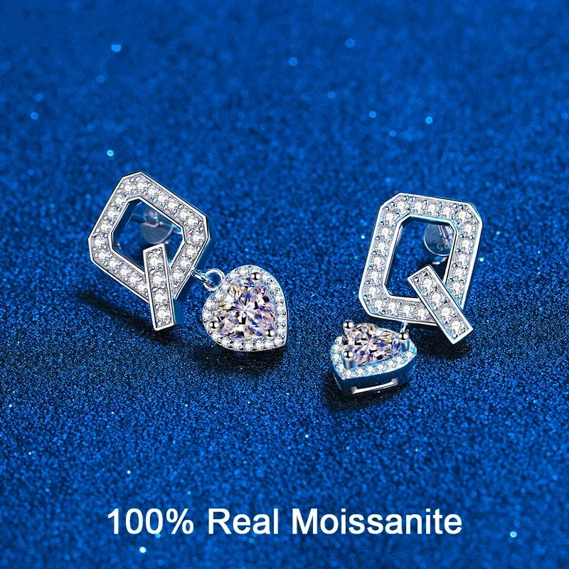 

2CT Loving type Moissanite Earrings for Women Sterling Silver Capital Q Queen Pendant Earring 18K Gold Plated Fine Jewelry