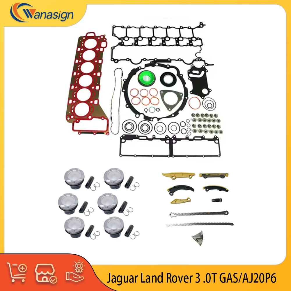 AUTO ENGINE PARTS Cylinder gasket set & Piston Set & Timing chain kit FIT FOR Land Rover Jaguar 3.0L L6 AJ20P6 Turbo 2019-2024