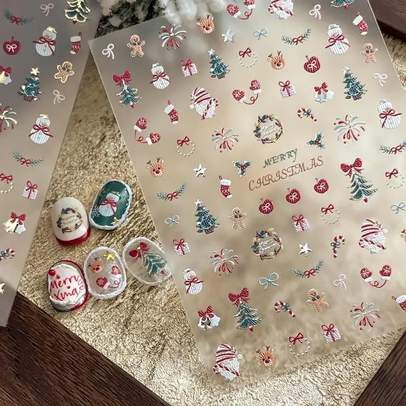 DIY Nail Art Decoration Cartoon Christmas Nail Art Sticker With Gold/Silver Snowflakes Iridescent Sparkle Manicure Decals