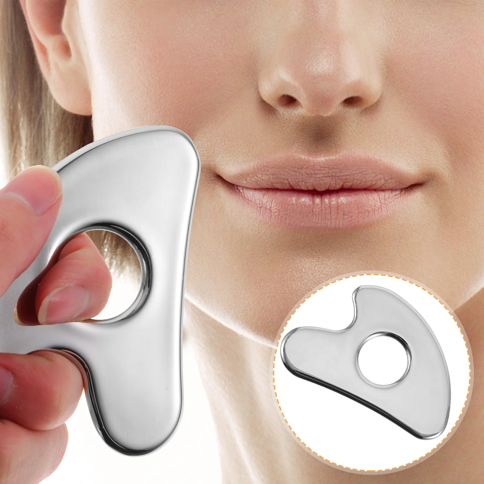 เครื่องขูดหน้าสแตนเลสแบบเรียบ ดีไซน์กะทัดรัดสำหรับใช้ในบ้าน ส่งเสริมการไหลเวียนโลหิตและการผ่อนคลาย เครื่องมือนวดกัวซา