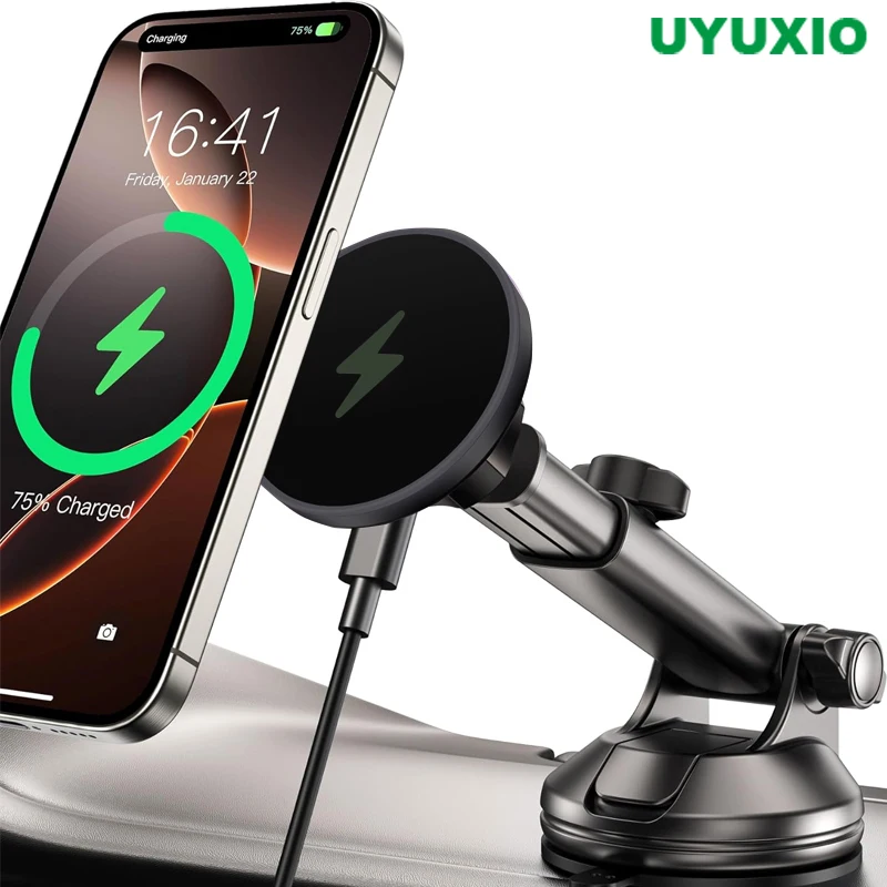 

Автомобильное зарядное устройство UYUXIO, беспроводное автомобильное зарядное устройство на лобовое стекло, сильный магнитный держатель для телефона для iPhone 16, 15, 14, 13, 12 серии