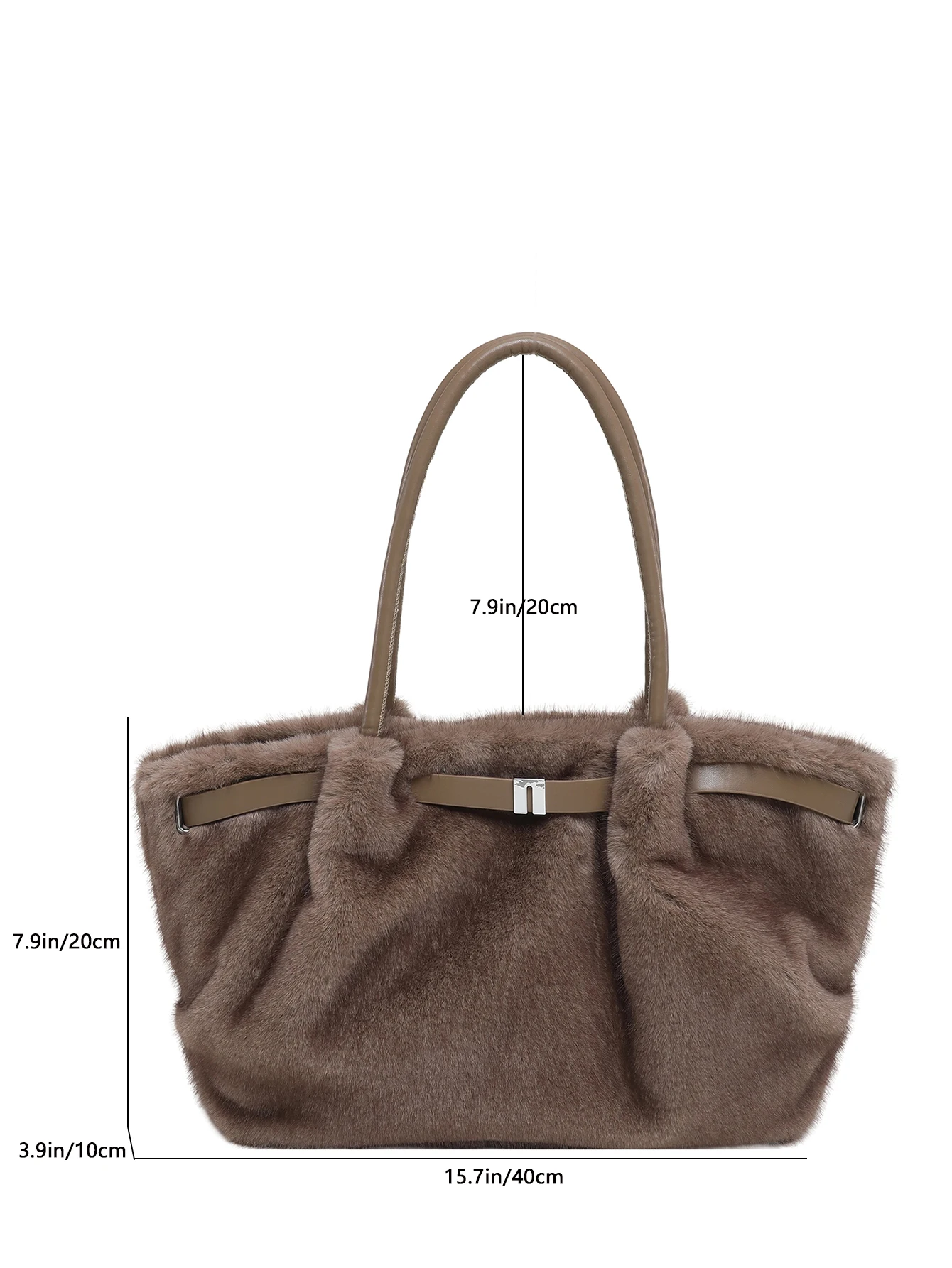 Winter Vintage Women's Faux Fur Shoulder Bag Belt Design Female Pleated Furry Fluffy Handle Tote Bag for Daily Dating Travel