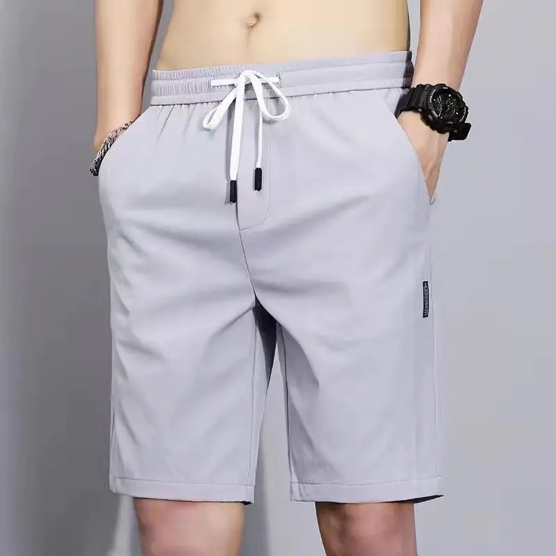 Fashion Loose Elastic Waist Pockets Shirring Bandage Casual Shorts Men's 2023 Summer New Oversized Solid Color All-match Shorts