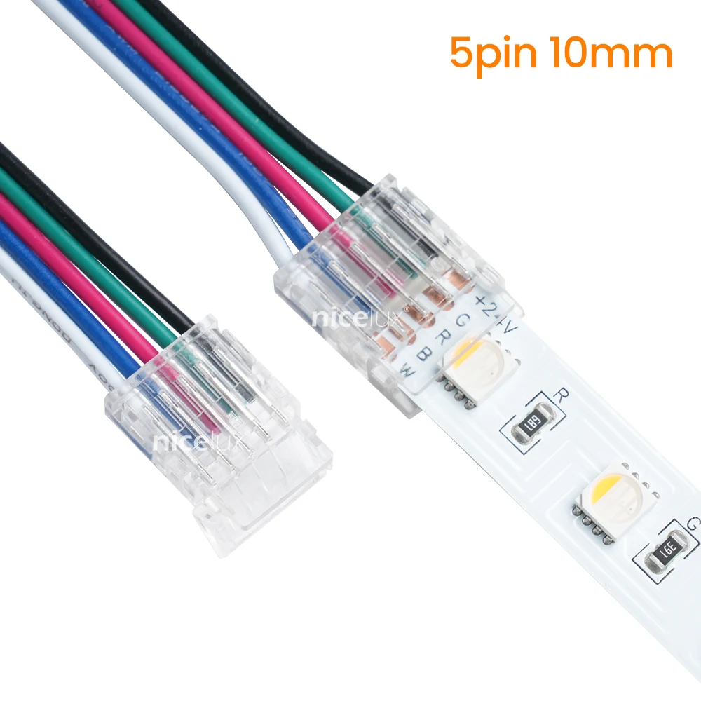 5Pcs Transparent Solderless Cover Connector 5Pin LED Strip Light RGBW Tape SMD 5050 Corner Connectors 5 Pin Connector Terminal