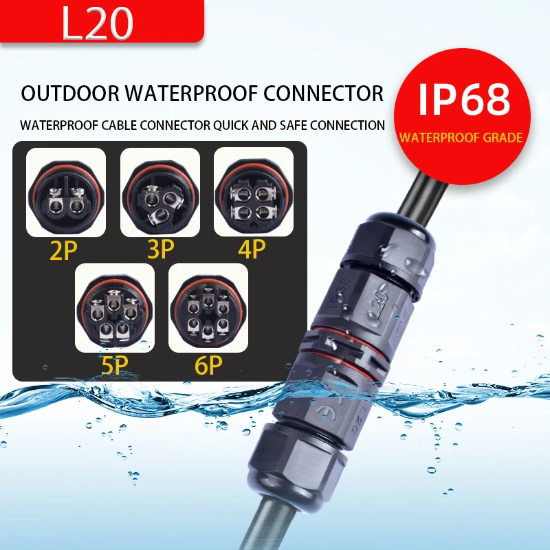 IP68 Waterproof Connector LED Light Cable Connector,L20 2/3/4/5/6 P Electrical Terminal  Wire Connector Box For Used Underground