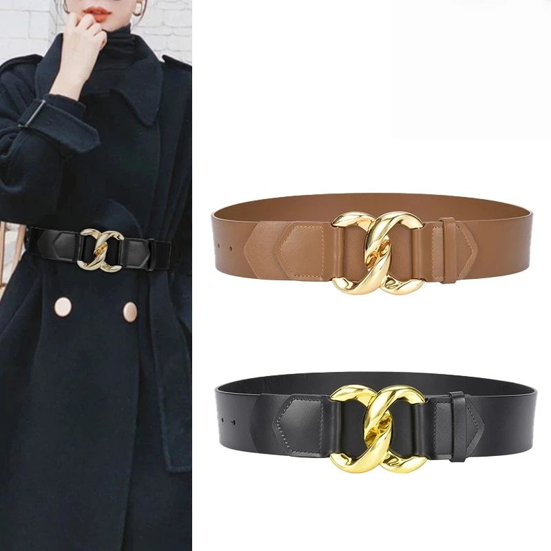 

New Women's Coat Gold Buckle Wide Waistband Versatile Decoration Cowhide Waistband Ladies Cinched Waist Slimming Dress Belts
