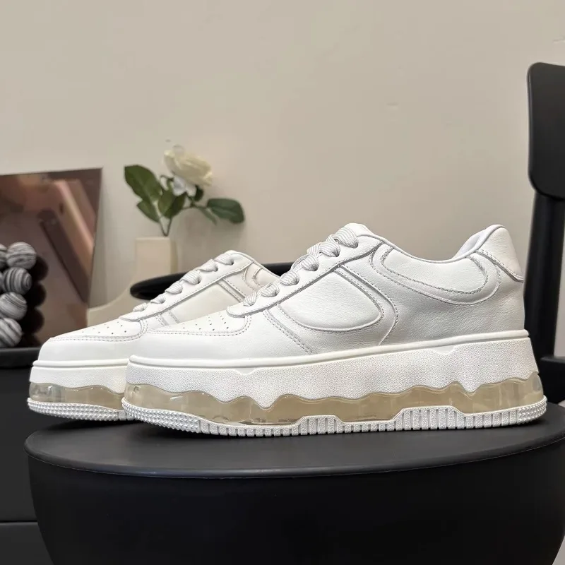 

Genuine Leather Platform Casual Shoes Women Korean-Style Lace-Up Casual Sneakers Outsole Sports Hiking Skate Shoes