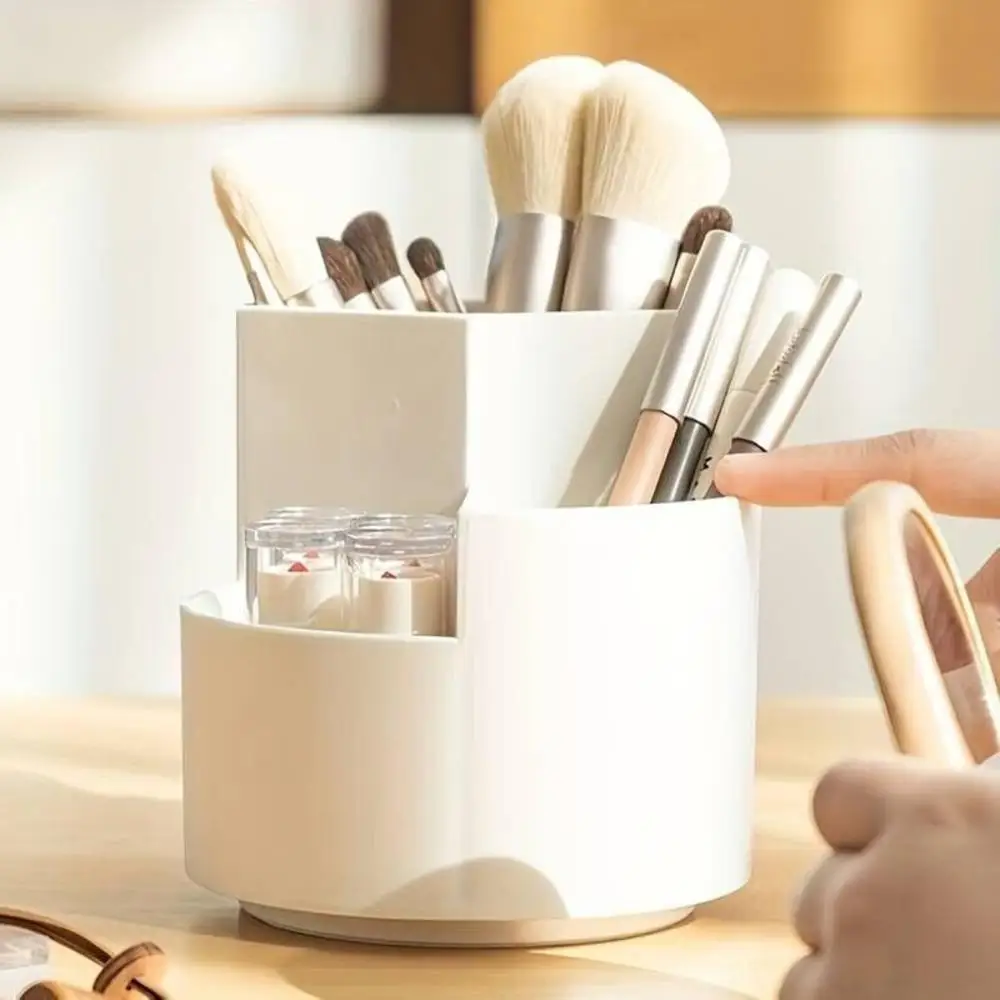 360 Degree Rotating Makeup Brush Storage Box Cosmetic Storage Case Large Capacity Pen Holder Office Desktop Stationery Organizer