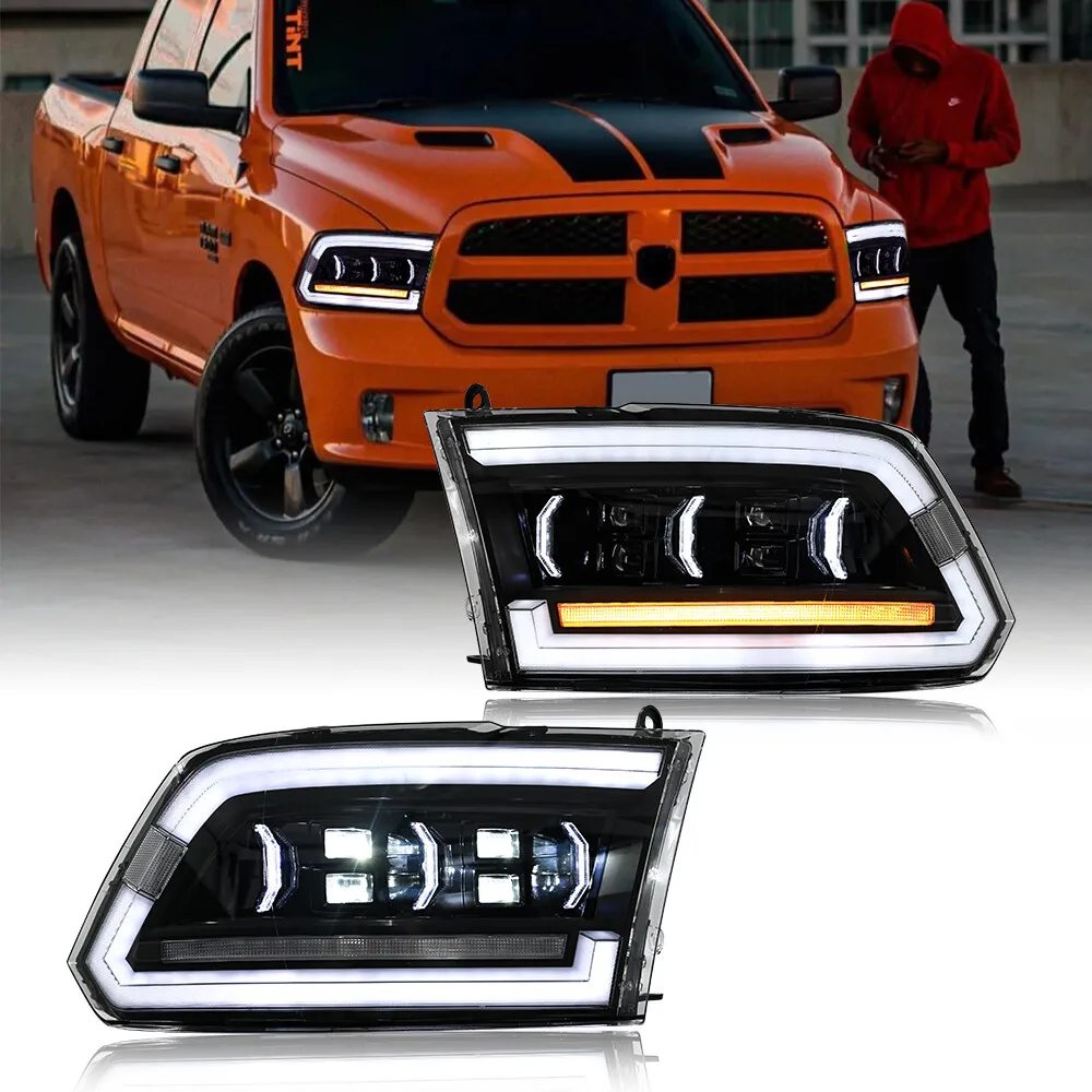 

Полный комплект светодиодных фар в сборе для Dodge RAM 1500 2500 3500 2009-2018, передние лампы DRL, анимационный комплект аксессуаров для фар