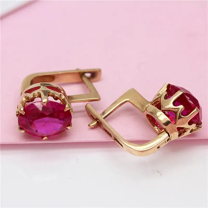 Creative 585 purple gold inlaid pink crystal earrings for women exquisite romantic light luxury wedding jewelry for girlfriend