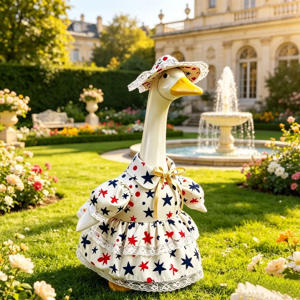 Porch Goose Costume for 23 Inch Goose, Patriotic American Outfit for Yard Garden Holiday Decoration