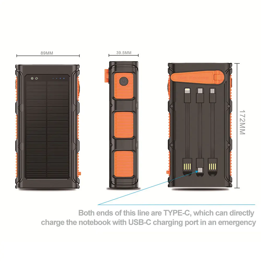 30000mAh Solar Power Bank PD20W Batteria esterna Powerbank a ricarica rapida per iPhone 13 Huawei Xiaomi Caricatore portatile a manovella
