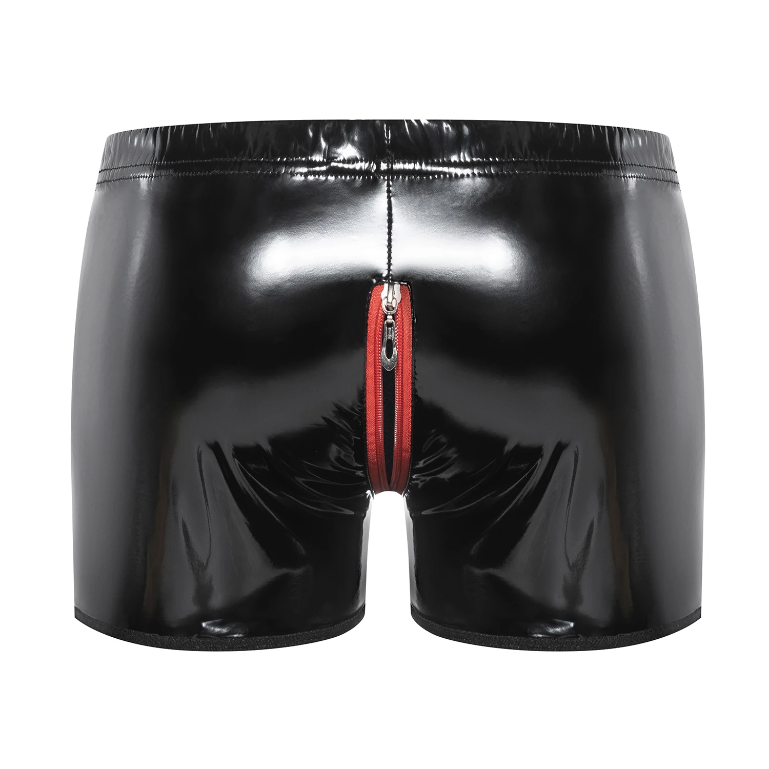 Sexy Below Open Crotch Leather Boxer For Men Shiny PU Leather Underpants Crotchless Erotic Fetish Porno Mid-waist Short Pants