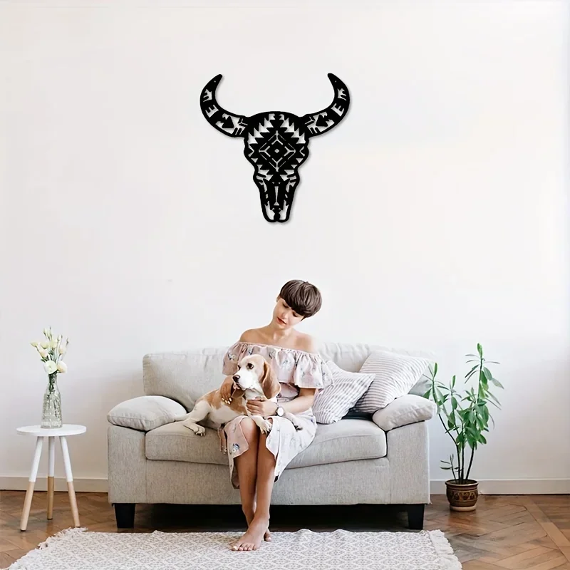 

HELLOYOUNG Cow Skull Metal Wall Art Metal Home Interior Decoration Home Office Livingroom Wall Hangings Iron Art Wall Silhouette