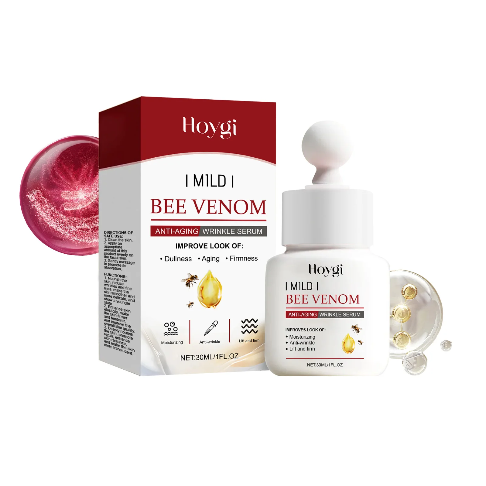 HOYGI Bee Venom Serum for Face Firming Improve Sagging Skin Repair Barrier Reduce Fine Lines Smoothing Tightening Skin Care 30ml