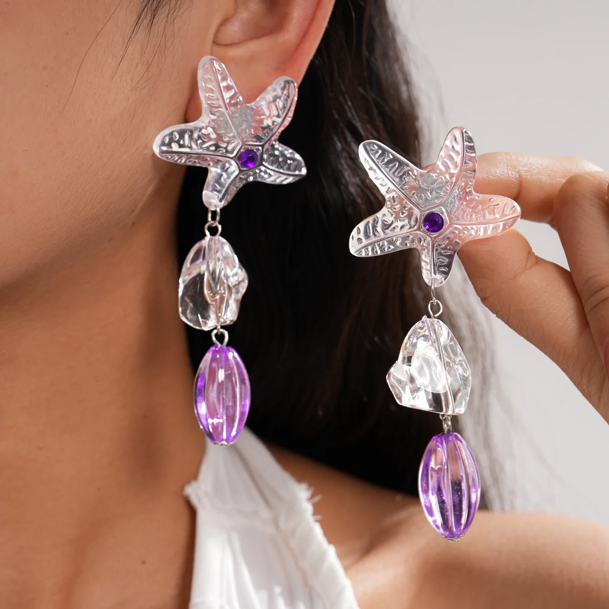 

Summer Vacation Style Transparent Starfish Tassel Earrings For Women Personality Niche Luxury Elegant Female Fashion Jewelry
