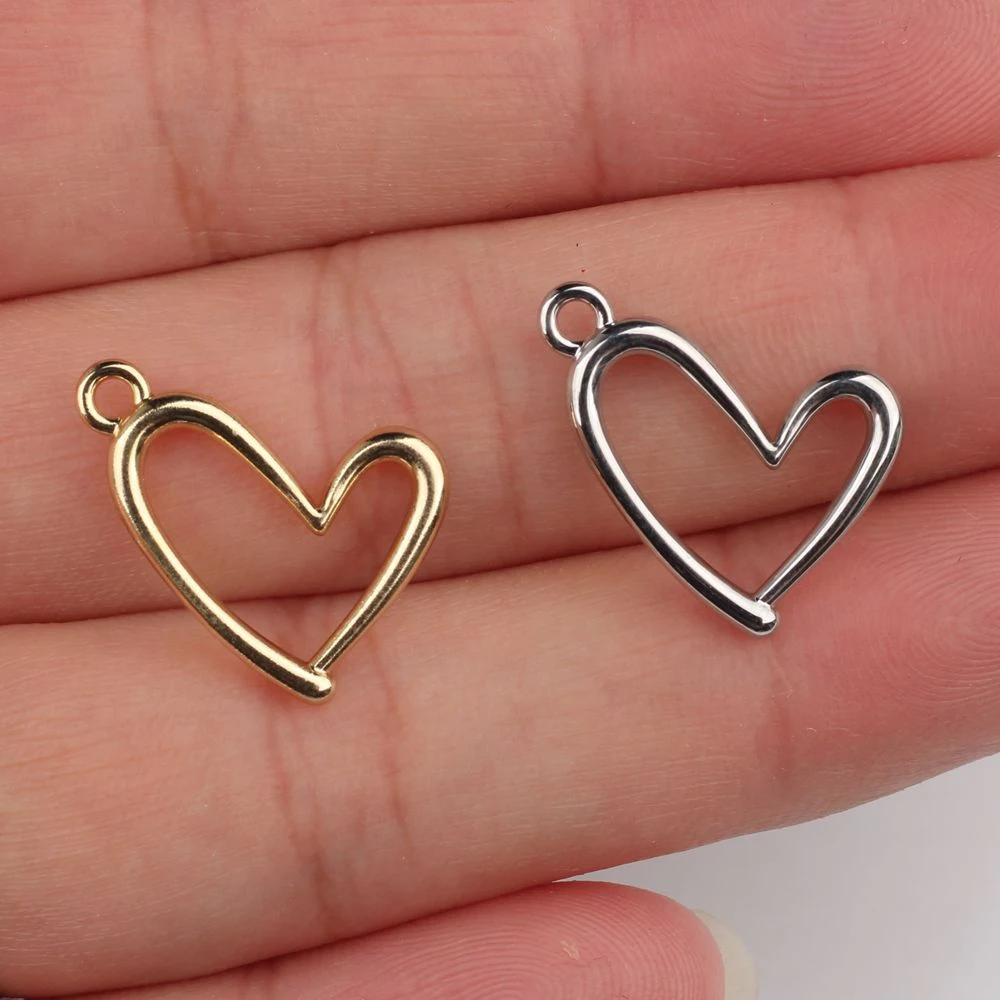 10pcs Simple Hollow Out Heart Shape Charms Pendant Earring Necklace Jewelry Making Accessories DIY Handmade Craft Ornaments Gift