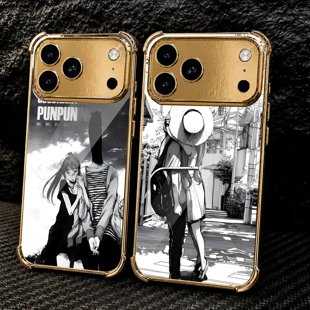 Anime G-Goodnight Punpun Phone Case For IPhone 17 16 15 14 13 12 Pro Max Plus Electroplated Metal Frame Airbag Corner Cover