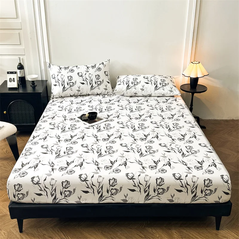 

High-Quality Printed Fitted Sheet With Elastic Band Bedsheet Single Double Full Queen Size Cotton Mattress Cover