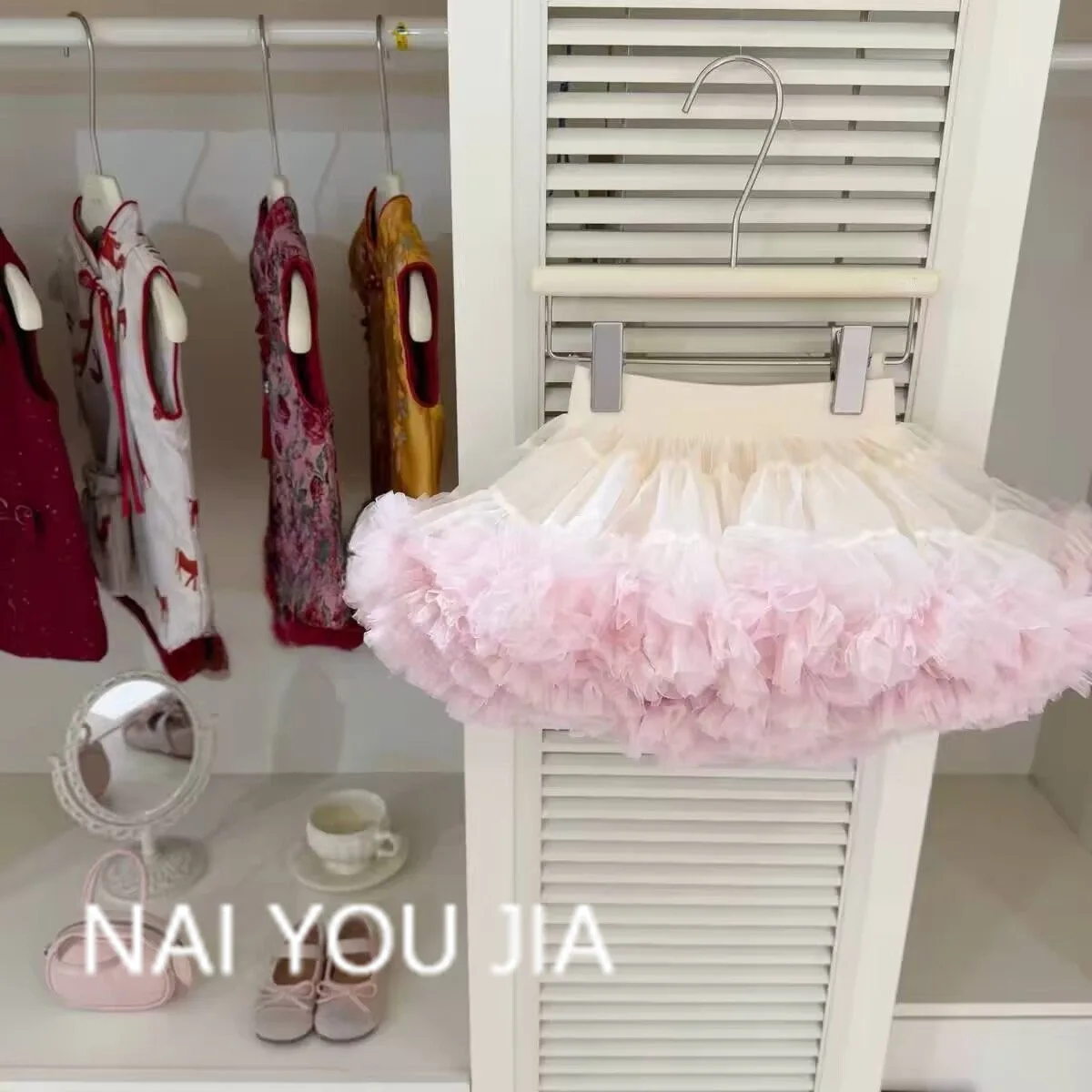 Girl's Fluffy Half Body Very Beautiful Princess Skirt, Mesh Ballet Mesh Baby Girl's Peach Pink Skirt