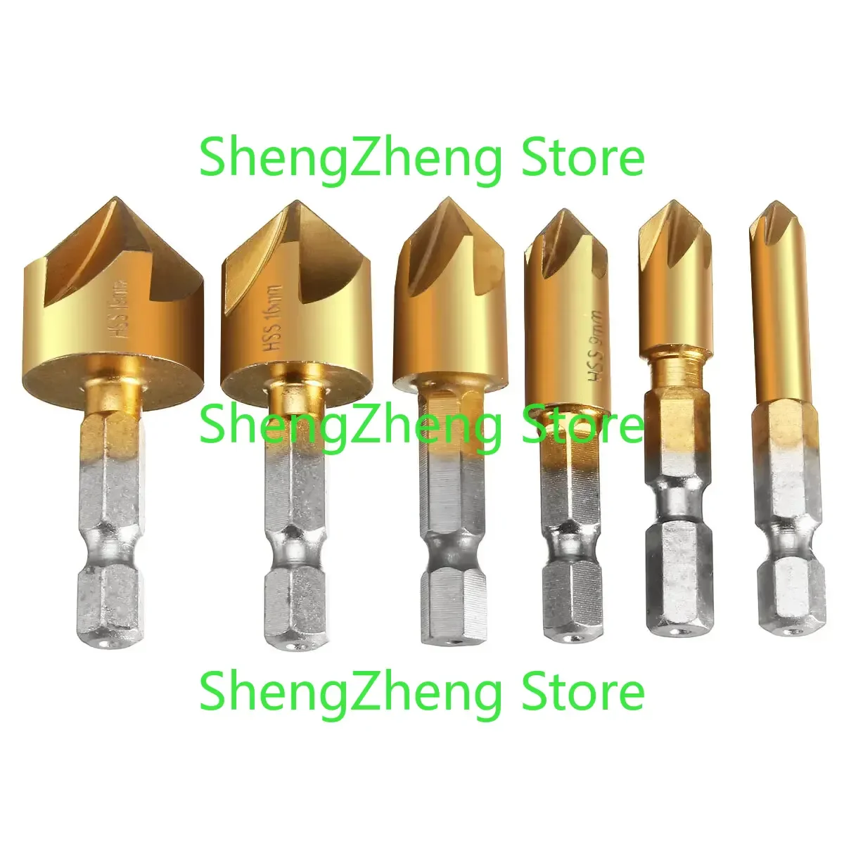 6Pcs 6-19mm Countersink Drill Bit 5 Flutes Hex Shank Titanium Coated Chamfer Cutter Set