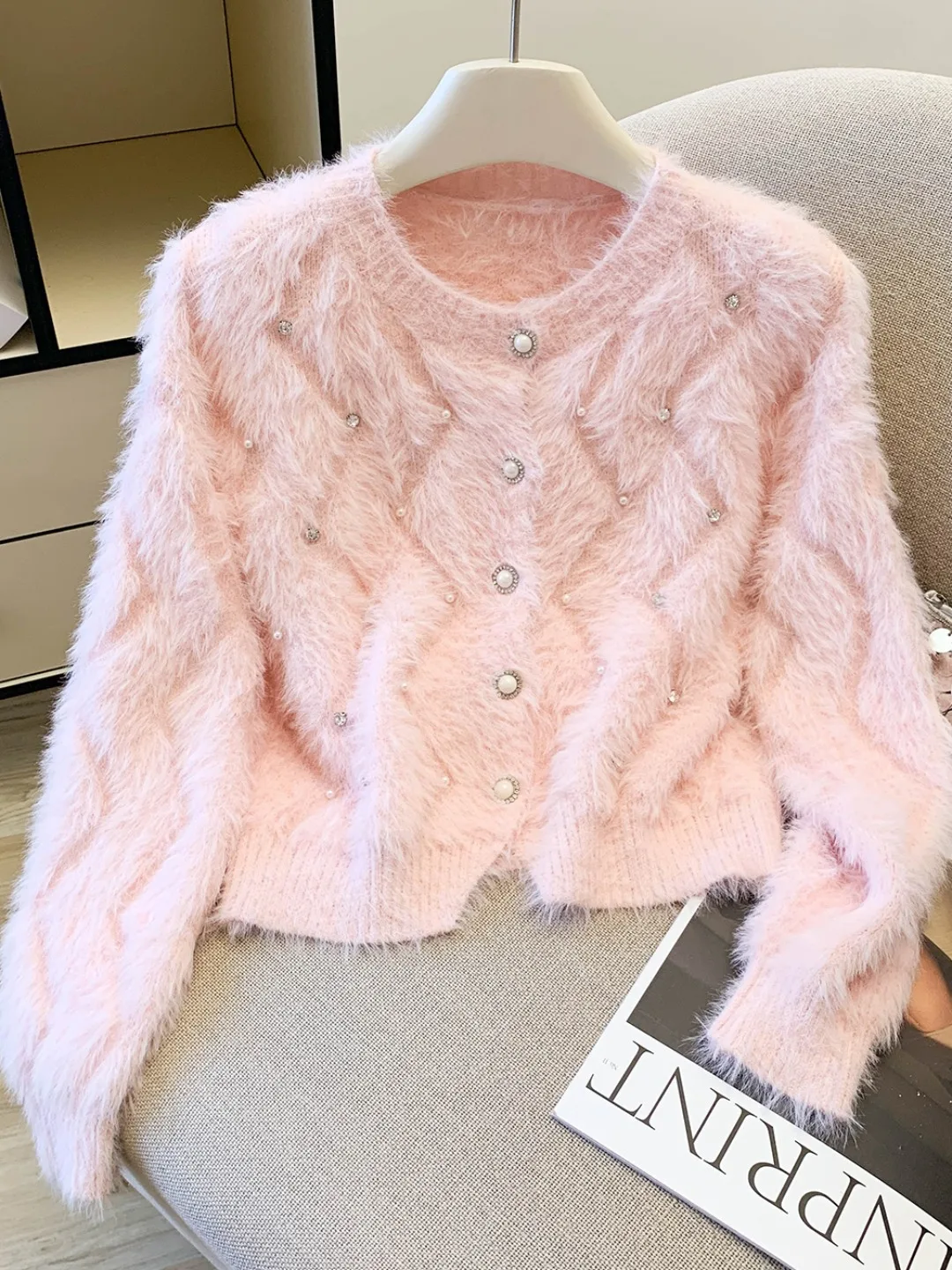 

Plu Long Sve вязаный открытый кардиган женский осенне-зимний новый свободный мягкий ор-свитер Jaet корейский Embelli на пуговицах...