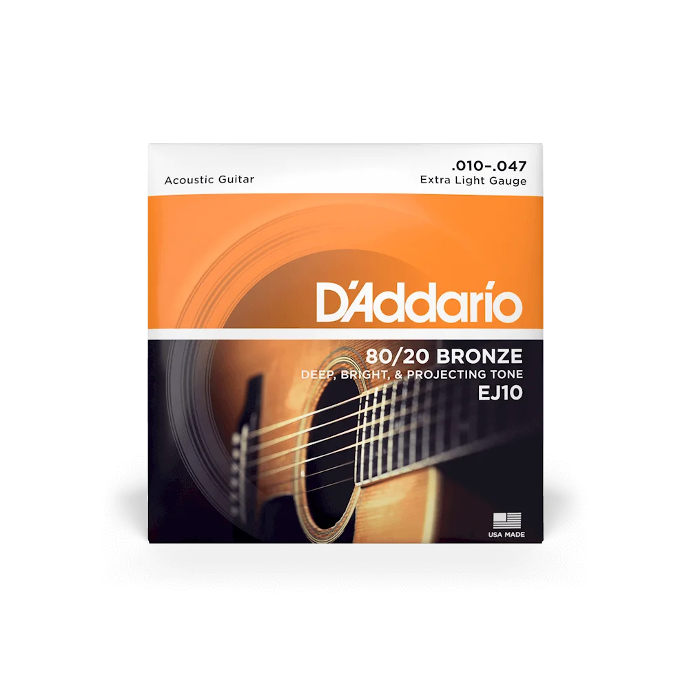 EJ10 10-47 Acoustic Guitar Strings 80/20 Bronze Musical Instrument Parts Deep Bright Projecting Tone Extra Light Free Postage