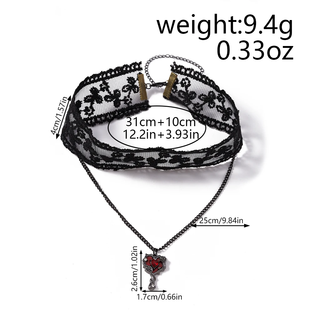 Aihua Gothic Victoria Schwarzes Herz Halskette für Frauen Punk Vintage Ästhetische Grunge Y2K Spitze Halskette Choker Schmuck Geschenke – Detail 7