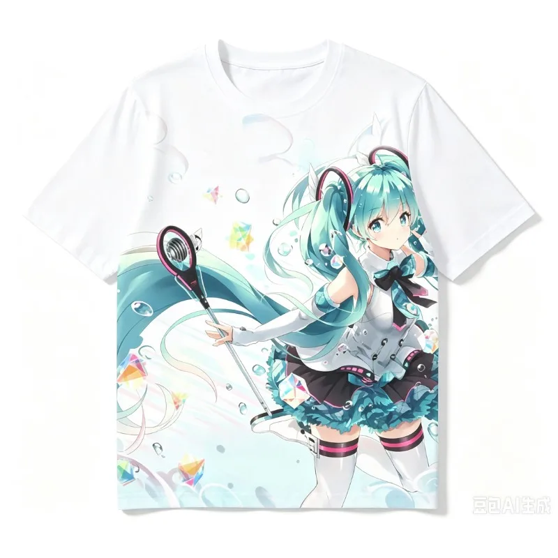 2026 Summer Hatsune Miku Retro Cosplay T-shirt Men's Oversize Casual 3D Printed Short-sleeved Unisex Children's Sports Shirt