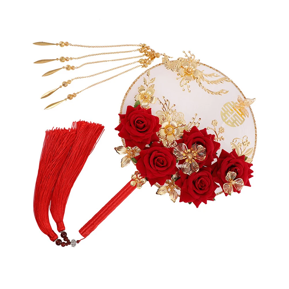 

Wedding Traditional Xiuhe Clothing Party Favors Silk Flower Performance Props Gift Chinese Circular Fan Bridal Baptism Dance
