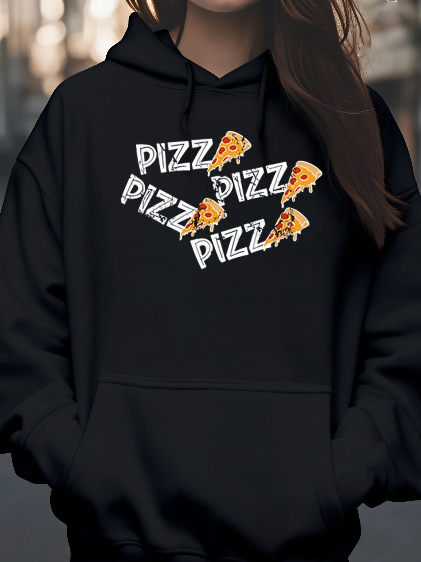 هوديي مطبوع عليه شريحة البيتزا لعشاق البيتزا، ملابس كاجوال للجنسين، أزياء الشارع #1