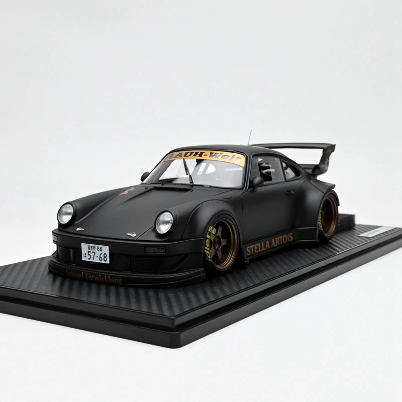 IG 1:18 RWB 930 Matowy Czarny JDM Symulacja Limitowana Edycja Żywica Metal Statyczny Model Samochodu Zabawka Prezent