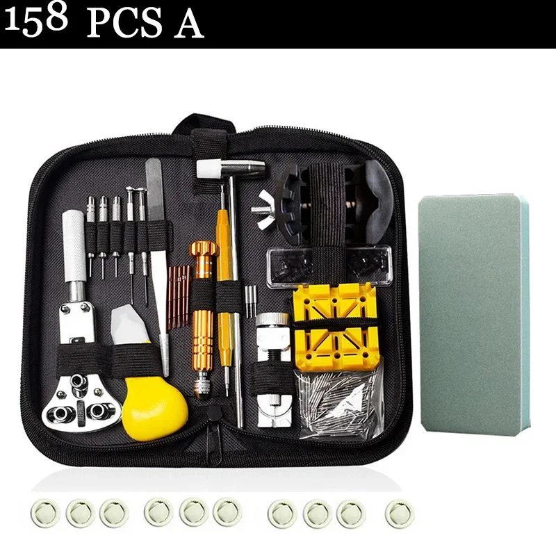 158PCS A/B Style Watch Repair Tool Kit Moving Parts Bottle Opener Assembly Rear Shell Pressing Tool Set Send Polishing Plate