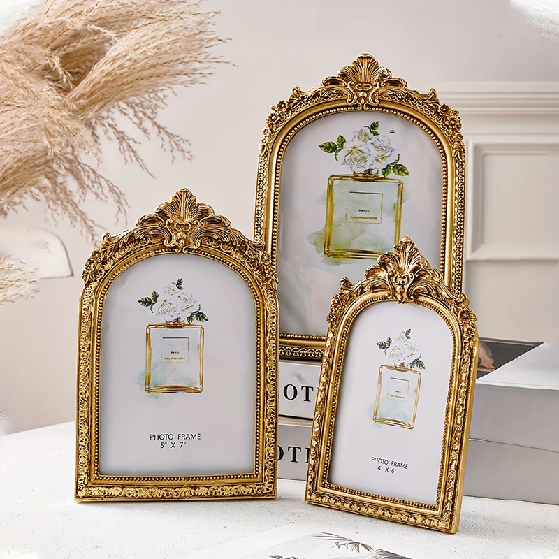 6/7/8 Inch Photo Frame Vintage Wedding Photo Frames For Home Decor Living Room Decoration Desk Gold Picture Frame Luxury Carving