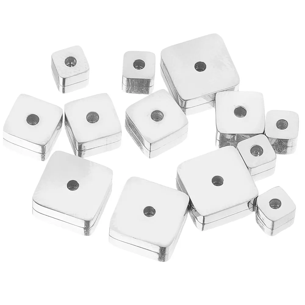 10Pcs/Lot 8 6 4 Hole 1mm Stainless Steel Gold Color Square Charms Flat Spacer Beads for Needlework Jewelry Making Materials Bulk