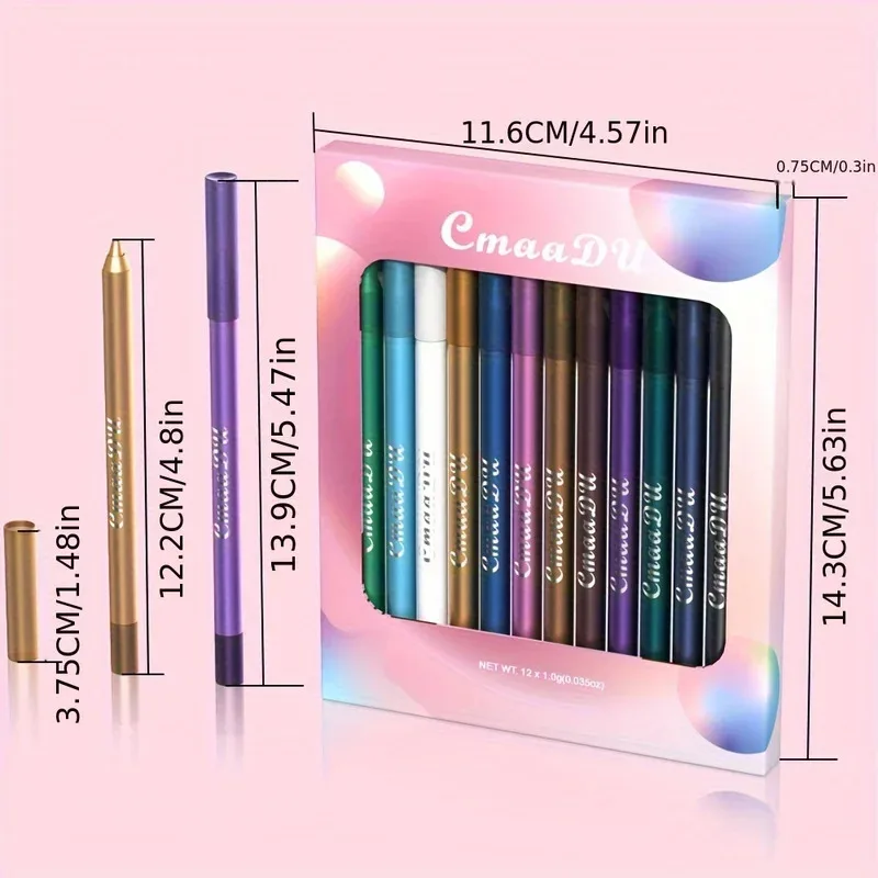 12 Stück/Set wasserfester Eyeliner-Stifte inklusive langlebigem und farblichem Textmarker mit schimmernden Effekten