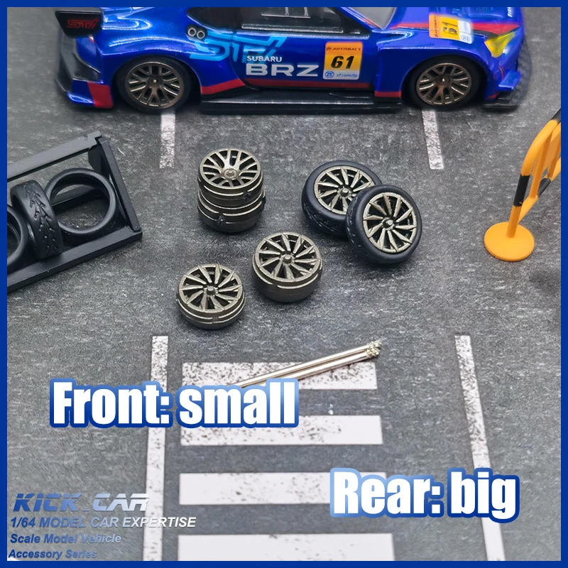 1/64 Model Car Wheels D: 11mm+11.5mm Black&Grey Refitting Parts Front Small Rear Large Wheel For Toy Tomica image 2