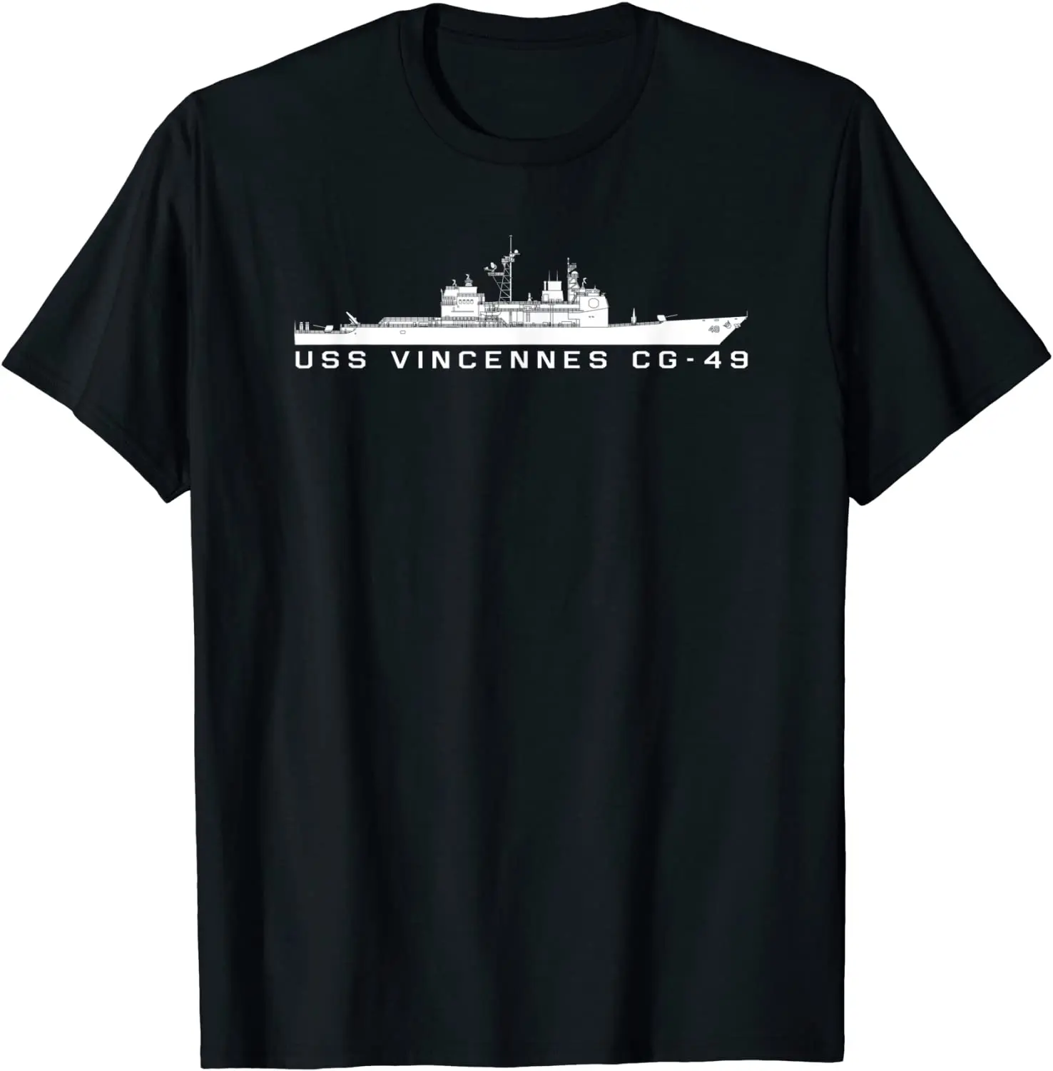 USS Vincennes CG-49 Guided Missile Cruiser Silhouette T Shirt. Short Sleeve 100% Cotton Casual T-shirts Loose Top Size S-3XL