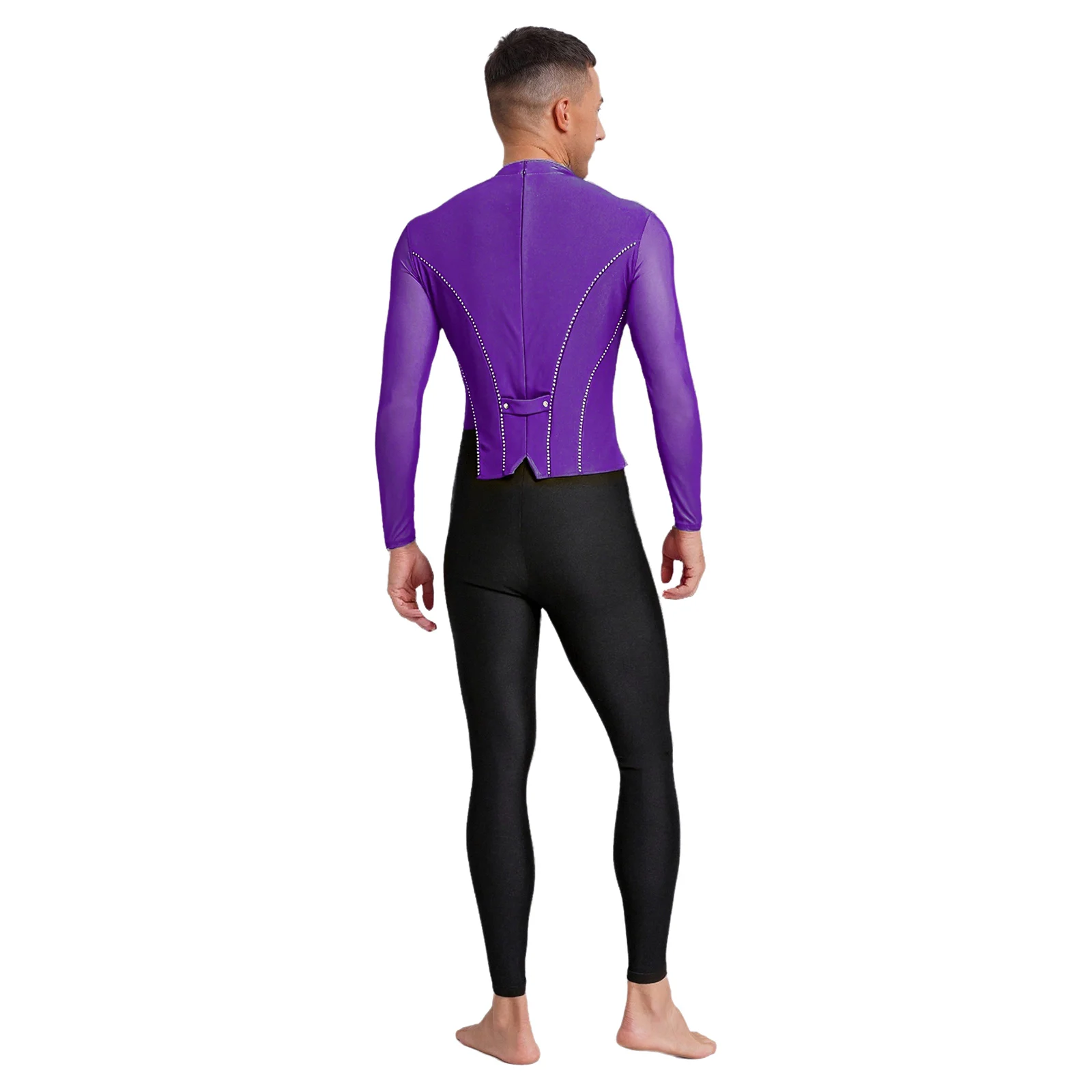 Costume da ballo latino da uomo Costume da spettacolo Uomo Danza Pattinaggio artistico Tuta Maglia attillata Maniche lunghe Ginnastica Unitards