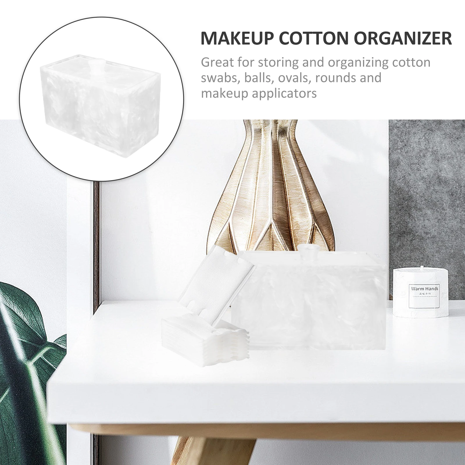 

Cotton Pads Storage Box Waterproof White Swab Container with Detachable Divider for Cotton Swabs Makeup Applicators