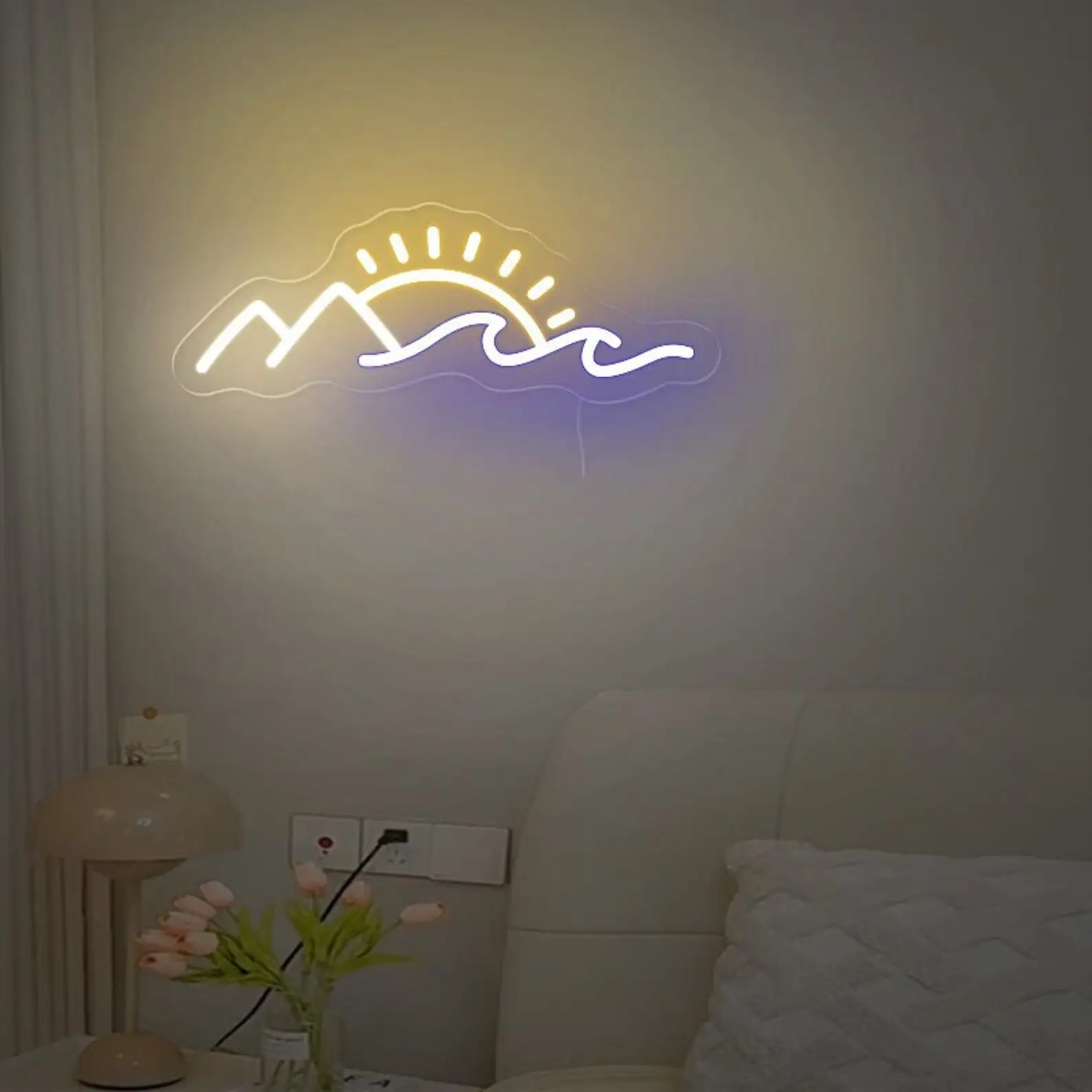 

Sun Mountain and Wave Neon Sign Nursery Art Wall Decor Nature Birthtday Gift for Kids Sea Sign Bedroom Game Room Wall Decor