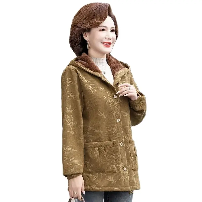 

2023 NEW Thickening Autumn Winter Jackets Middle-Aged Elderly Women's Cotton Coat Add Velvet Warm Hooded Casual Outerwear Tops