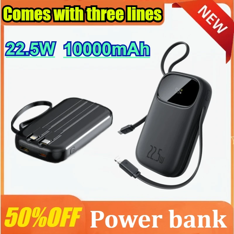 

22.5W 10000mAh Power Bank Lightning digital display screen Built-In Retractable USB-C Low-temperature anti-attenuation