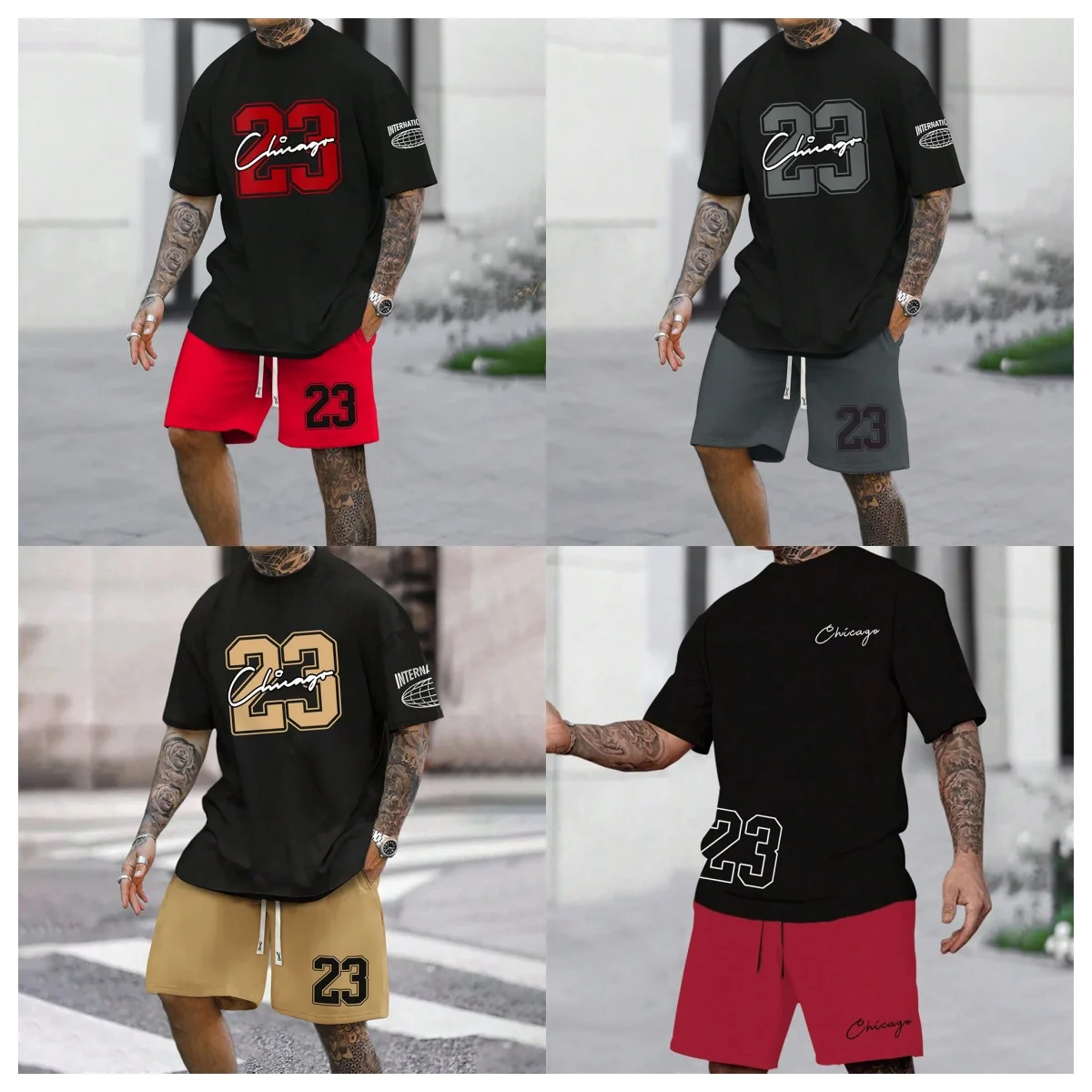 

2025 New Red No.23 Print Men's Casual Short Sleeve T-Shirt Shorts Set Adult Basketball Jogging 2 Piece Set Men Clothing