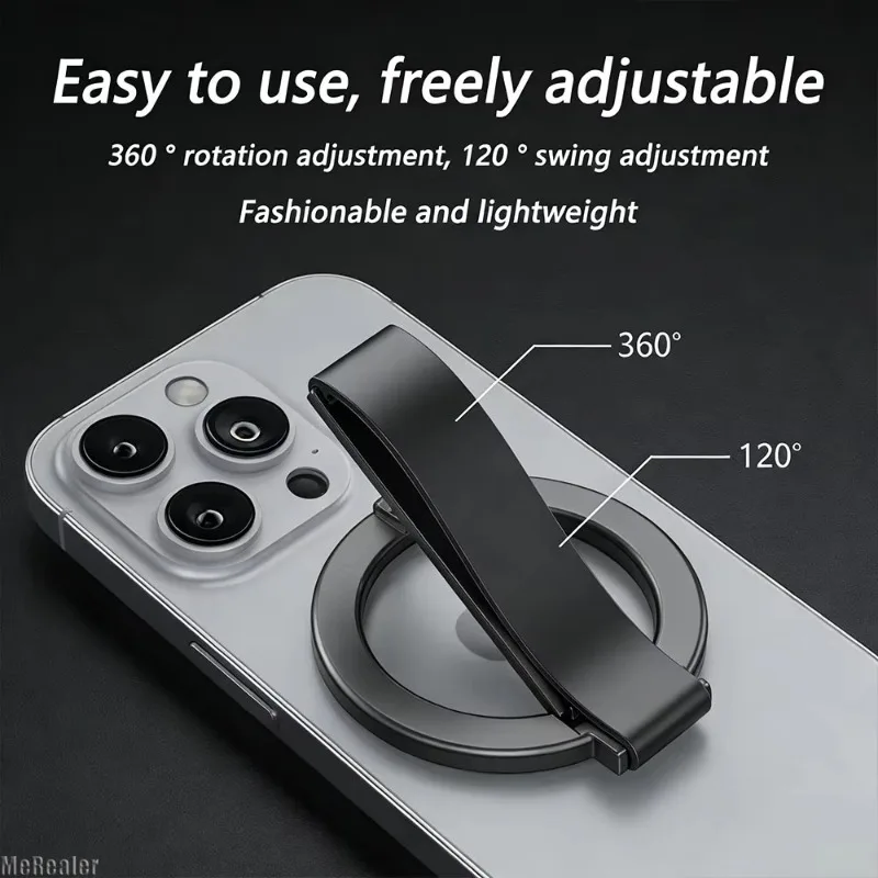 2026 Innovative Aluminum Alloy Magnetic Phone Ring Holder, 360° Rotation 120° Swing Stand, Compatible with iPhone 12 and Above