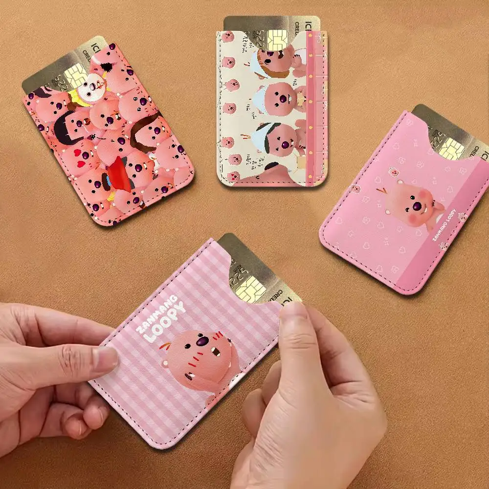 Cute Zanmang Loopy Men's Genuine Leather Mini Card Wallet, Ultra Thin Credit Portable Business Card & Transit Bus Card