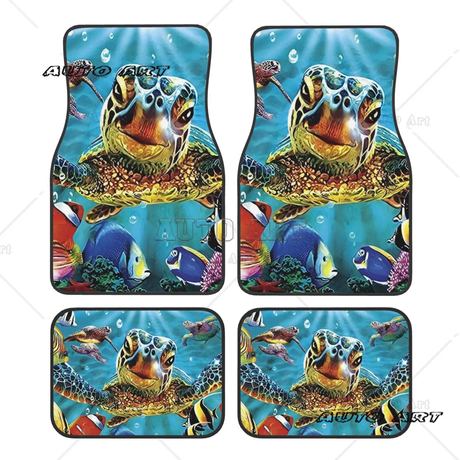 Interesting Marine Turtle Fish Car Floor Mat Ethnic Style Men and Women General Motors General Anti Slip Floor Mat 4-piece Set