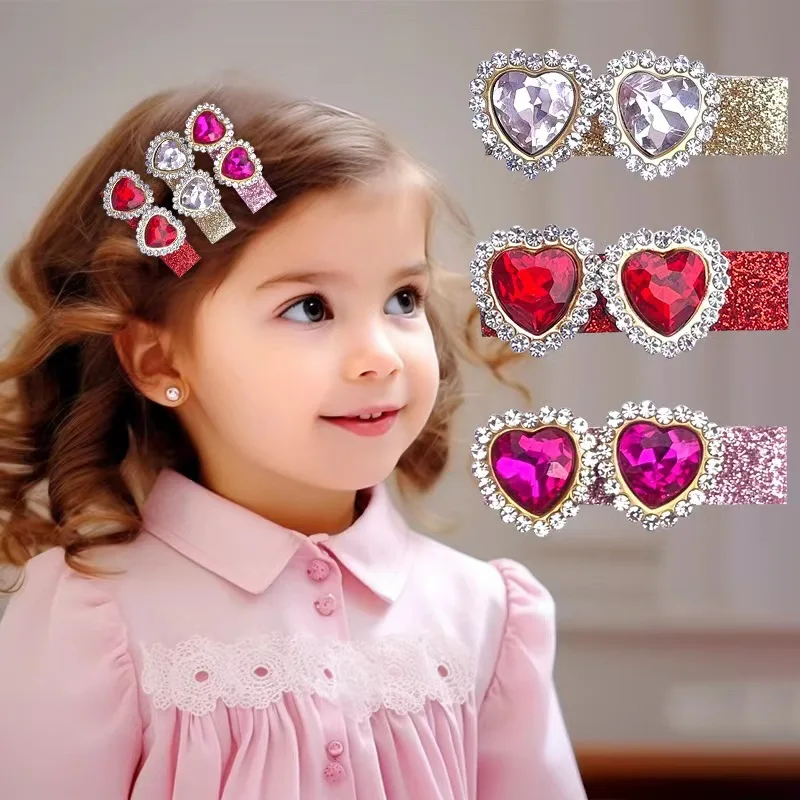 

3PCS Playful Heart Hair Clips For Girls Adorable Shiny Design Trendy Accessory Stylish Sweet Headwear Kids Daily Party Outfits