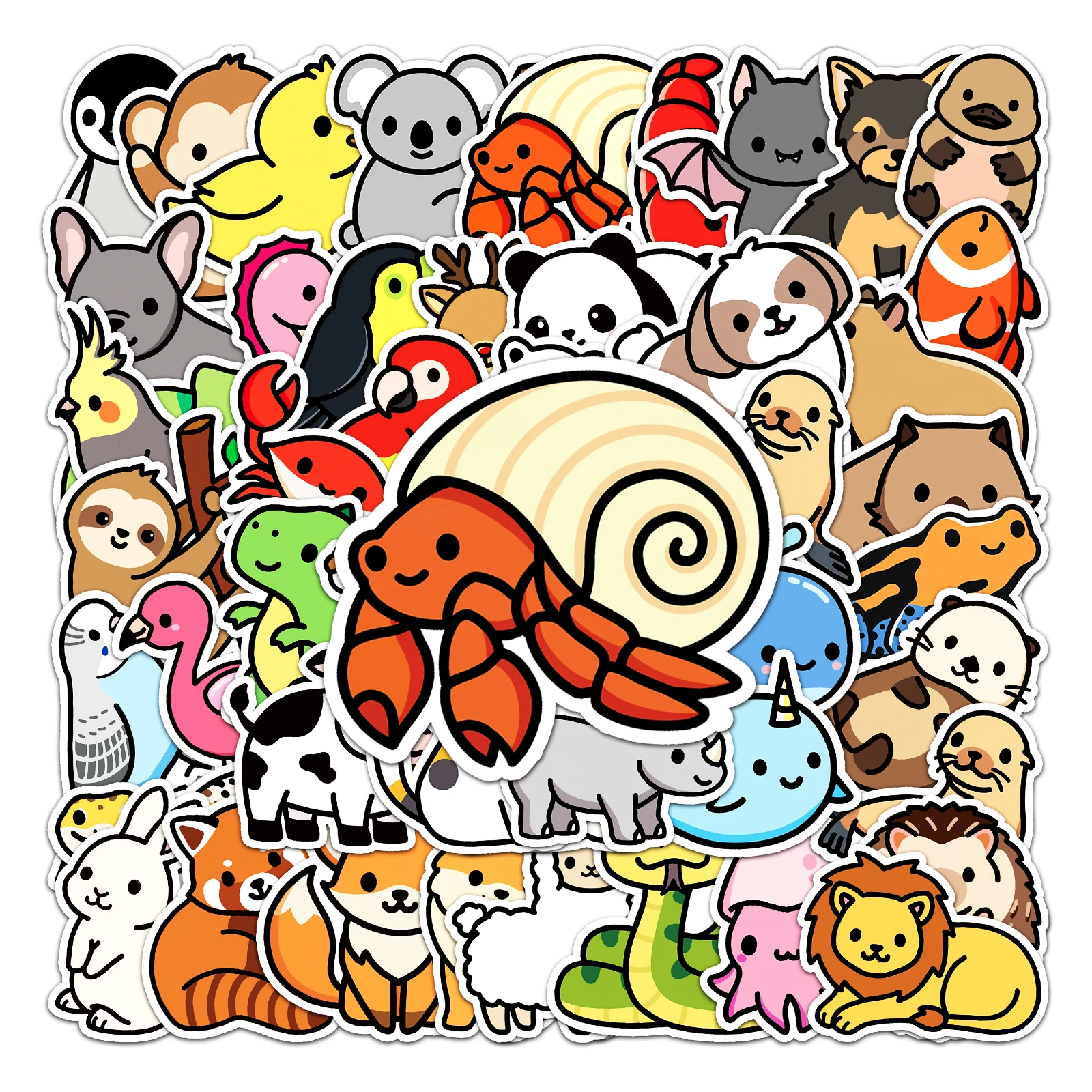 50Pcs Cute Animal Series  Cartoon Cute Waterproof Sticker Skateboarding Snowboard Retro Vinyl Sticker