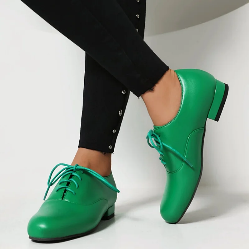 

Бренд ORCHA LISA 2026, новые лаконичные женские туфли на плоской подошве из лакированной кожи, зеленый круглый носок, кружево, большой размер 44, 45, мягкая офисная женская рабочая обувь